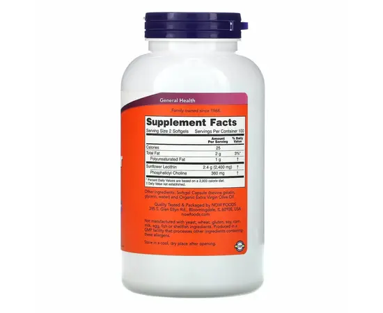 NOW Sunflower Lecithin 1200 mg 200 softgels, Фасовка: 200 softgels, Концентрация: 1200 mg, NOW Sunflower Lecithin 1200 mg 200 softgels, Фасовка: 200 softgels, Концентрация: 1200 mg , изображение 2 в интернет магазине Mega Mass
