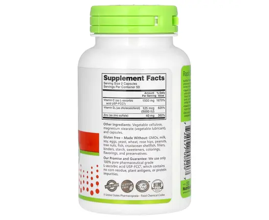 NutriBiotic Vitamin C+D3 & Zinc 100 caps, image , зображення 2