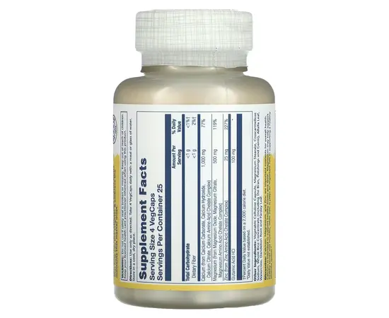 Solaray Calcium Magnesium Zinc 100 caps, image , зображення 2