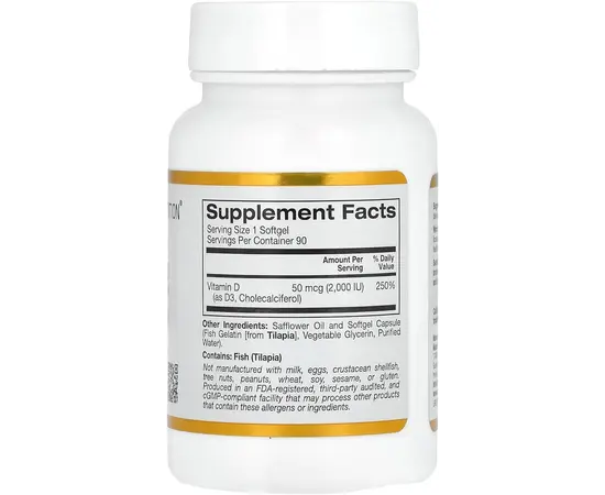 California Gold Nutrition Vitamin D3 50 mcg 2,000 IU 90 softgels, Фасування: 90 caps, Концентрація: 2000 IU, Коцентрація: 2000 UI, image , зображення 2