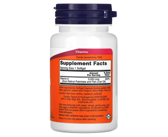 NOW Vitamin A 10000 IU 100 softgels, Фасування: 100 softgels, Концентрація: 10000 IU, Коцентрація: 10000 UI, image , зображення 2