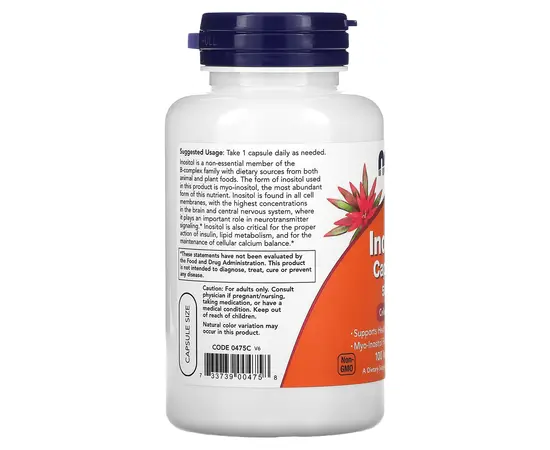NOW Inositol 500 mg 100 caps, image , зображення 3