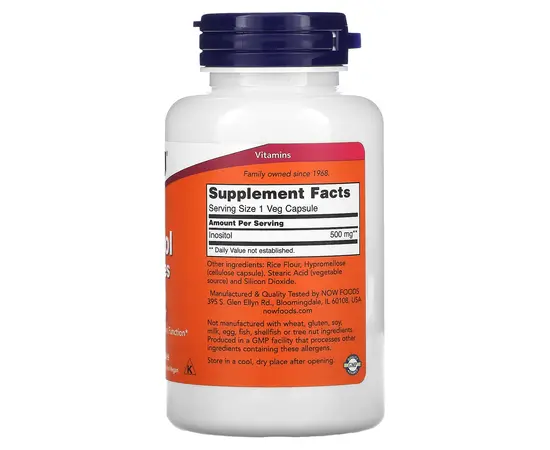 NOW Inositol 500 mg 100 caps, image , зображення 2