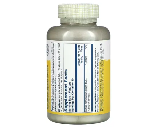 Solaray Calcium Citrate 1000 mg 120 caps, Фасування: 120 caps, image , зображення 2