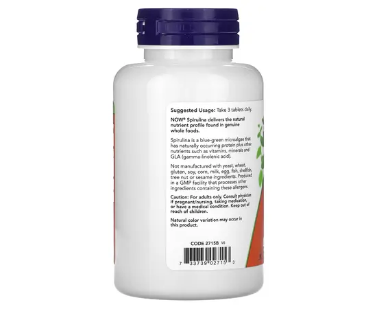 NOW Spirulina 1000 mg 120 tabs, Фасування: 120 tabs, image , зображення 3