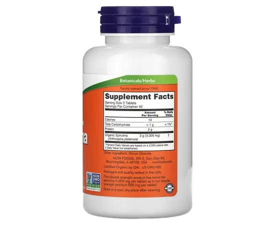 NOW Spirulina 1000 mg 120 tabs, Фасування: 120 tabs, image , зображення 2