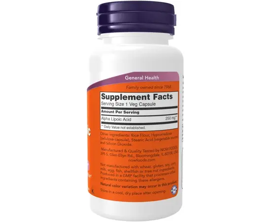 NOW Alpha Lipoic Acid 250 mg 60 caps, Фасування: 60 caps, Концентрація: 250 mg, image , зображення 2