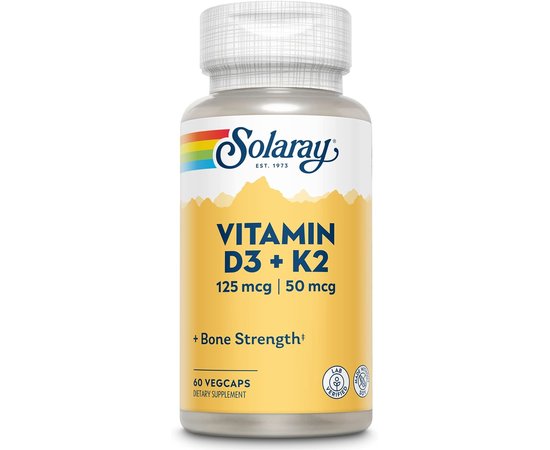Solaray Vitamin D3 + K2 (125 mcg + 50 mcg) 60 caps, Solaray Vitamin D3 + K2 (125 mcg + 50 mcg) 60 caps  в интернет магазине Mega Mass