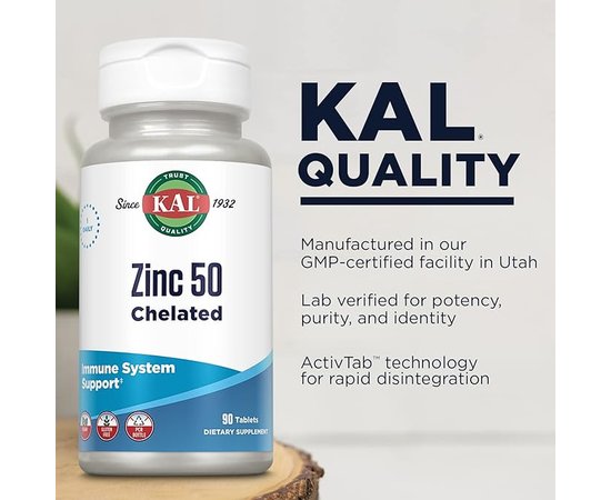 KAL Chelated Zink 50 mg 90 tabs, KAL Chelated Zink 50 mg 90 tabs , изображение 4 в интернет магазине Mega Mass