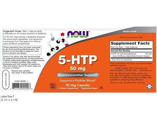 NOW 5-HTP 50 mg 90 caps, image , зображення 3