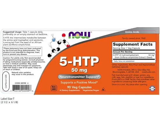 NOW 5-HTP 50 mg 90 caps, image , зображення 3