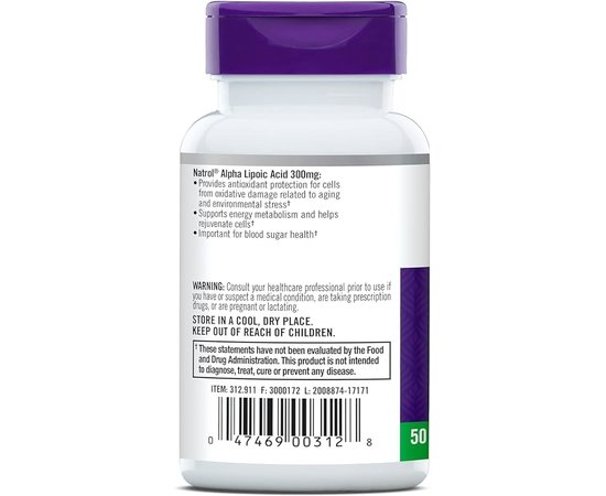 Natrol Alpha Lipoic Acid 300 mg 50 caps, image , зображення 3