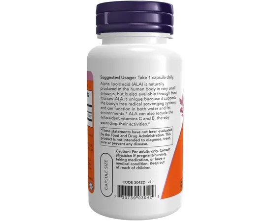 NOW Alpha Lipoic Acid 250 mg 60 caps, Фасування: 60 caps, Концентрація: 250 mg, image , зображення 3