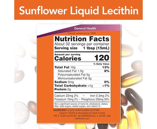 NOW Sunflower Liquid Lecithin 473 ml, image , зображення 3
