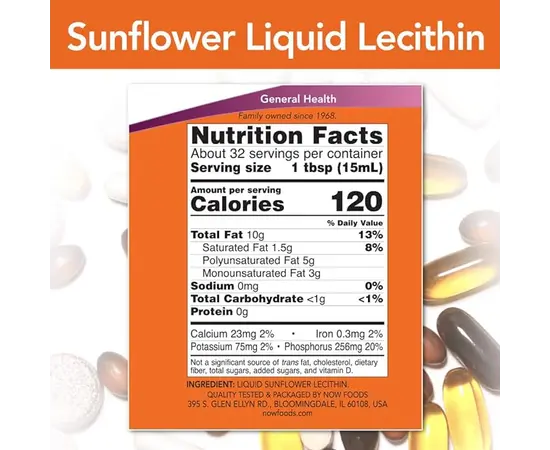 NOW Sunflower Liquid Lecithin 473 ml, image , зображення 3