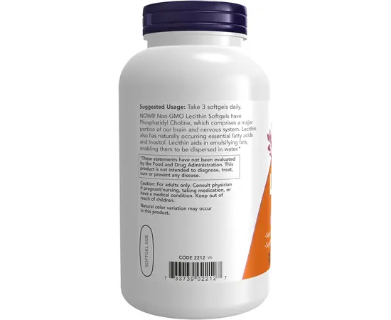 NOW LECITHIN 1200mg 200 softgels, image , зображення 3
