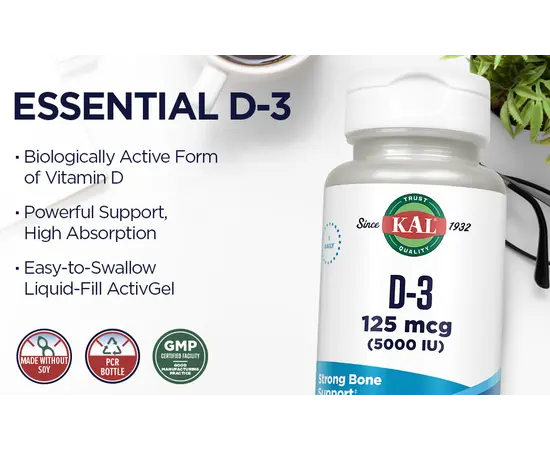 KAL D3 125 mcg (5000 IU) 90 softgel, image , зображення 4
