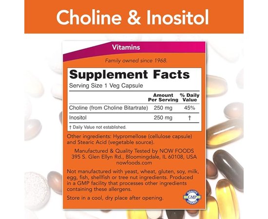 NOW Choline & Inositol 100 caps, image , зображення 2