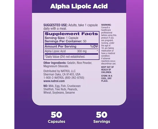 Natrol Alpha Lipoic Acid 300 mg 50 caps, image , зображення 5