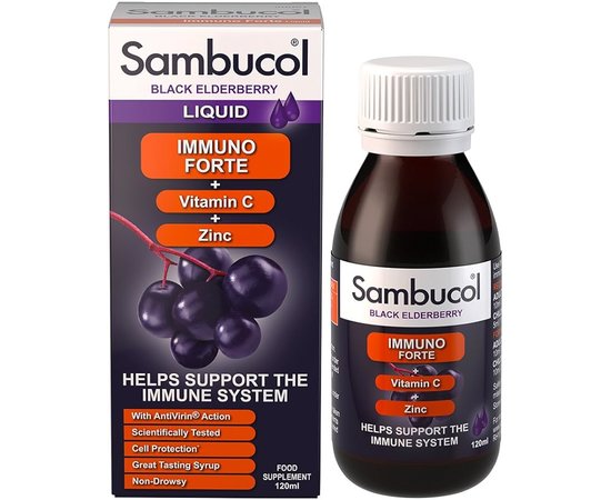 Sambucol Black Elderberry Immuno Forte Vitamin C + Zink 120 ml, image 