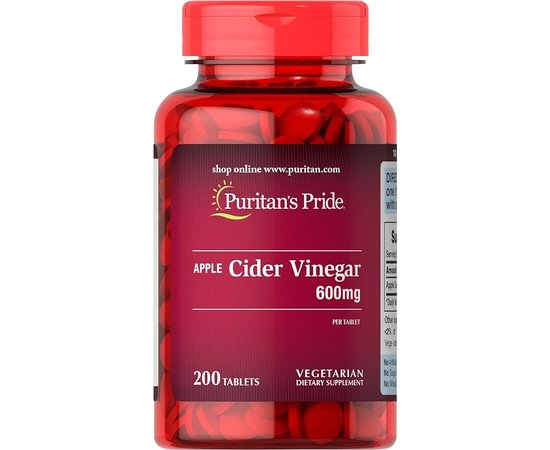 Puritan's Pride Apple Cider Vinegar 600 mg 200 tabs, image , зображення 2
