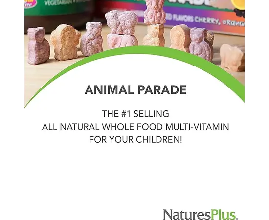 Nature's Plus Animal Parade Gold Children`s Multi-Vitamin & Mineral 60 tabs Cherry, Grape, Orange, image , зображення 7