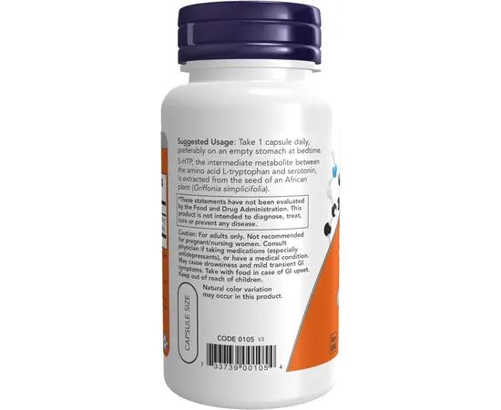 NOW 5-HTP 100 mg 60 caps, Фасування: 60 caps, image , зображення 3