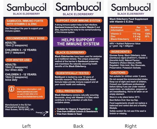 Sambucol Black Elderberry Immuno Forte Vitamin C + Zink 120 ml, Sambucol Black Elderberry Immuno Forte Vitamin C + Zink 120 ml , изображение 2 в интернет магазине Mega Mass