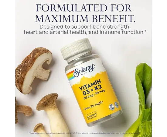 Solaray Vitamin D3 + K2 (125 mcg + 50 mcg) 60 caps, Фасування: 60 caps, Коцентрація: 5000 UI, image , зображення 3
