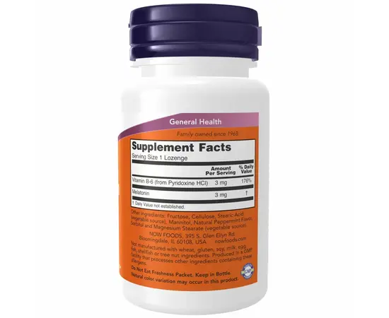 NOW Melatonin 3 mg 90 lozenges, Фасування: 90 lozenges, image , зображення 2