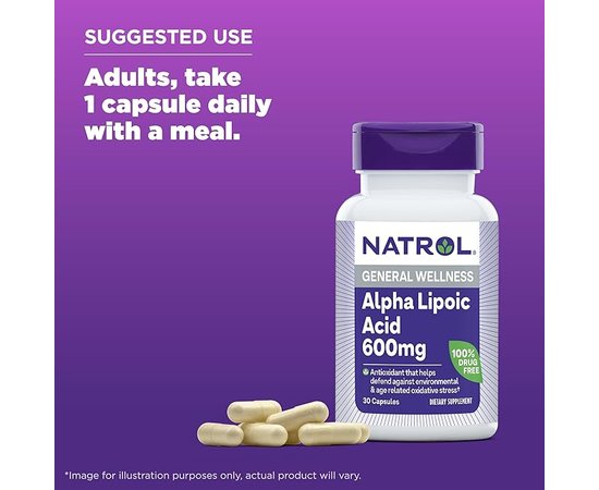 Natrol Alpha Lipoic Acid 600 mg 30 caps, image , зображення 7