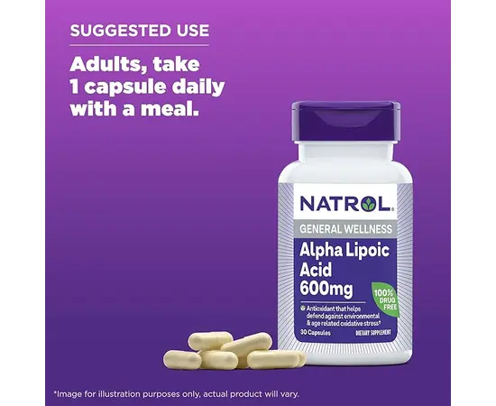 Natrol Alpha Lipoic Acid 600 mg 30 caps, image , зображення 7