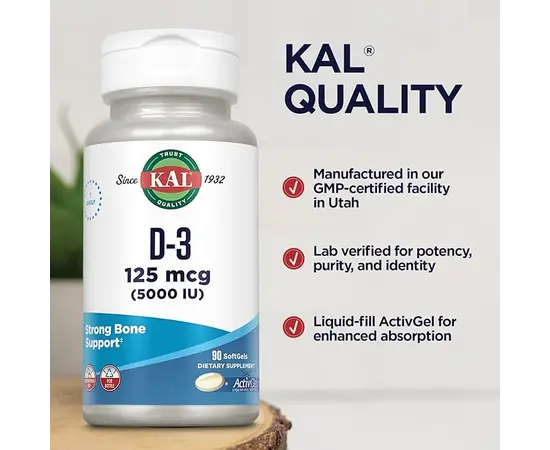 KAL D3 125 mcg (5000 IU) 90 softgel, image , зображення 3