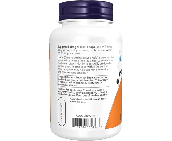 NOW GABA 750 mg 100 caps, Фасування: 100 caps, Концентрація: 750 mg, image , зображення 3