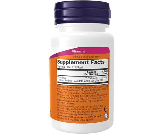 NOW Vitamin A 25000 IU 100 softgels, Фасування: 100 softgels, Концентрація: 25000 IU, Коцентрація: 25000 IU, image , зображення 2