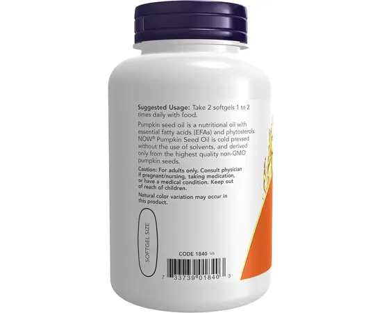 NOW Pumpkin Seed Oil 1000mg 100 Softgels, NOW Pumpkin Seed Oil 1000mg 100 Softgels , изображение 3 в интернет магазине Mega Mass