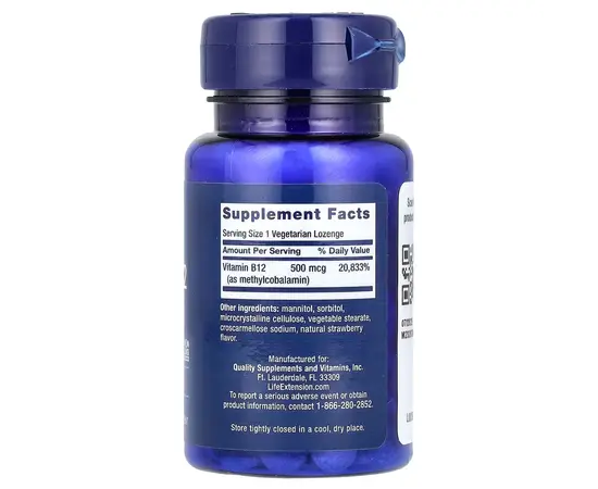Life Extension B12 500 mcg 100 lozenges, image , зображення 2
