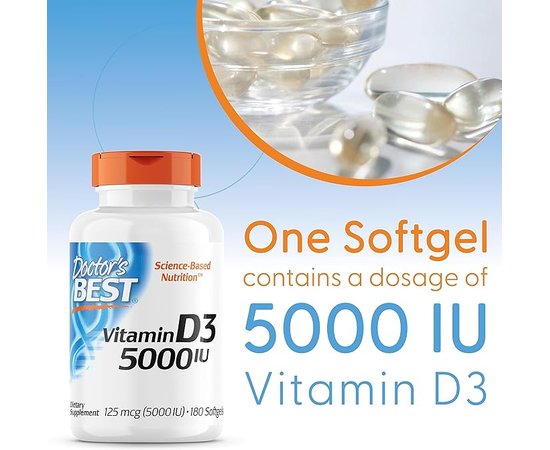 Doctor's Best Vitamin D3 5000IU 180 softgels, image , зображення 5
