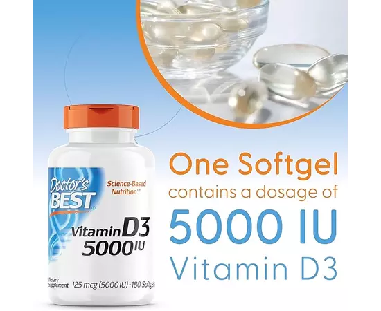 Doctor's Best Vitamin D3 5000IU 180 softgels, image , зображення 5