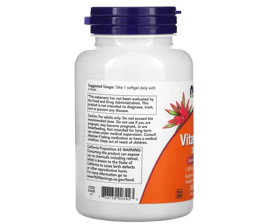NOW Vitamin A 25000 IU 250 softgels, Фасування: 250 softgels, Концентрація: 25000 IU, Коцентрація: 25000 IU, image , зображення 3