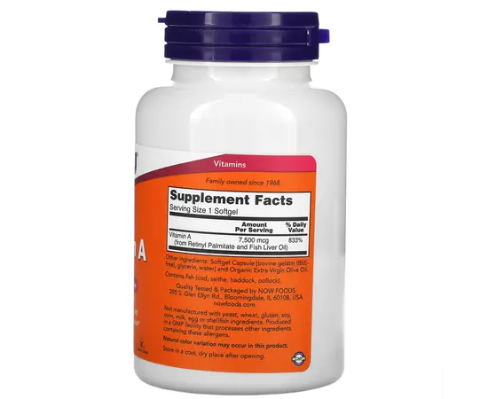 NOW Vitamin A 25000 IU 250 softgels, Фасування: 250 softgels, Концентрація: 25000 IU, Коцентрація: 25000 IU, image , зображення 2