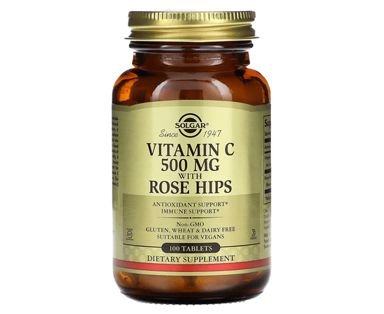 Solgar Vitamin C 500 mg with Rose Hips 100 tabs, image 