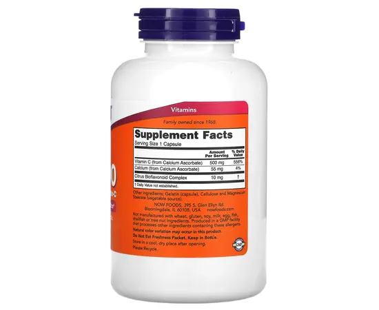 NOW C-500 Calcium Ascorbate - C 250 caps, Фасування: 250 caps, Концентрація: 500 mg, Коцентрація: 1000 mg, image , зображення 2