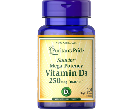Puritan's Pride Vitamin D3 250 mcg/10000 IU 100 softgels, Фасовка: 100 softgels, Концентрація: 10000 IU, Коцентрація: 10000 UI, image 