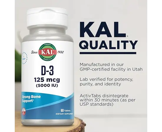 KAL D3 125 mcg (5000 IU) 60 tabs, image , зображення 3