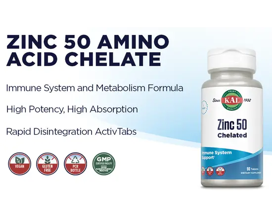 KAL Chelated Zink 50 mg 90 tabs, KAL Chelated Zink 50 mg 90 tabs , изображение 6 в интернет магазине Mega Mass