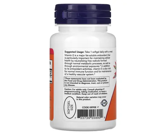 NOW E-400 IU 50 softgels, Фасування: 50 softgels, Концентрація: 400 IU, Коцентрація: 400 IU, image , зображення 3