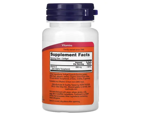 NOW E-400 IU 50 softgels, Фасування: 50 softgels, Концентрація: 400 IU, Коцентрація: 400 IU, image , зображення 2