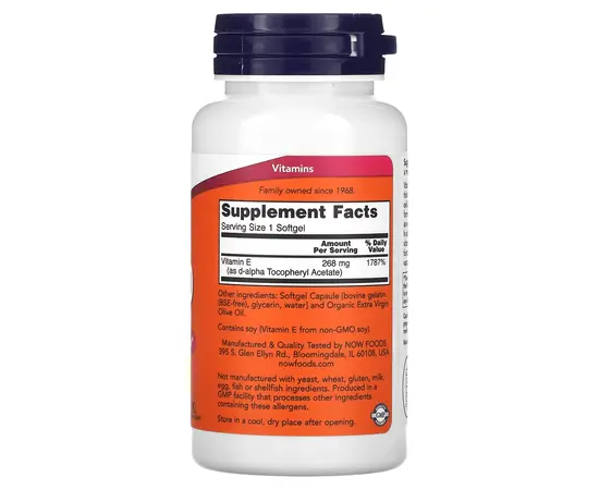 NOW E-400 IU 100 softgels, Фасування: 100 softgels, Концентрація: 400 IU, Коцентрація: 400 IU, image , зображення 2