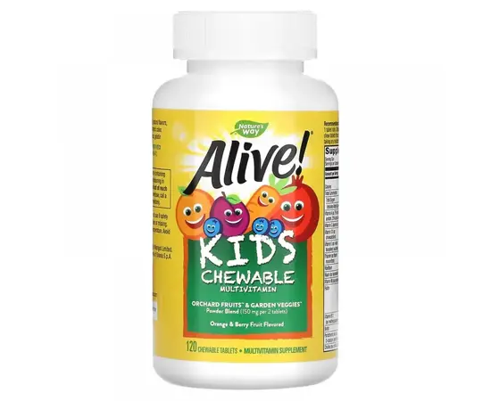 Nature's Way Alive Kids Multivitamin 120 chewable Orange & Berry, Nature's Way Alive Kids Multivitamin 120 chewable Orange & Berry , изображение 2 в интернет магазине Mega Mass